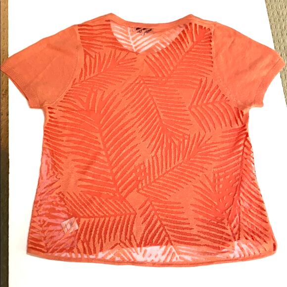 Parker sheer pullover casual top fine gauge knit peach short sleeve size S - Picture 4 of 6